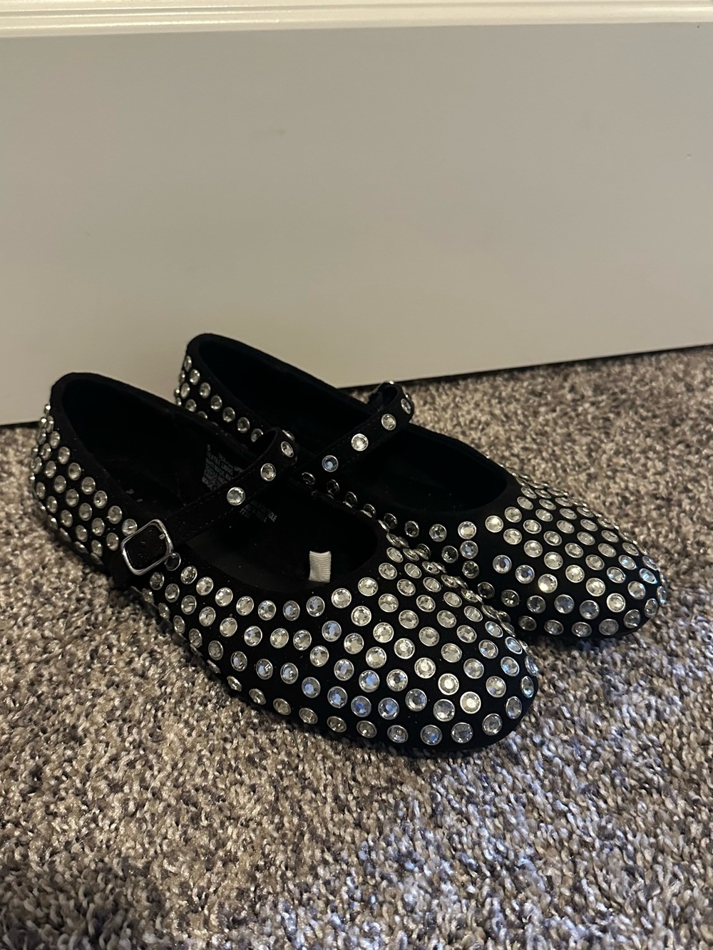 a new day Black Mary Jane Flats with Crystal Studs